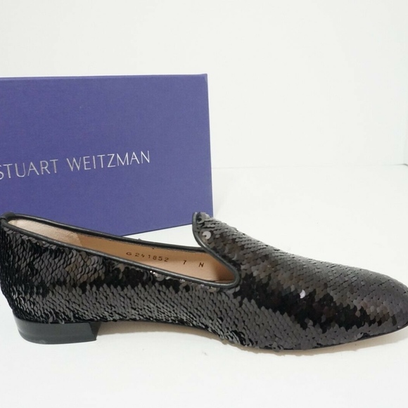 🆕 Stuart Weitzman Black Sequins Flats Loafers 7 N - Picture 5 of 8